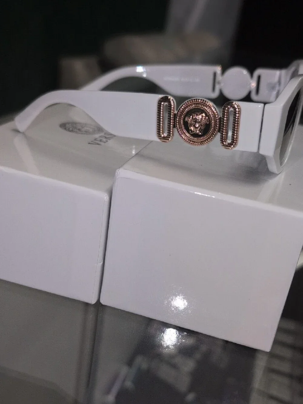 Authentic Brand New Versace White Cat-Eye Sunglasses with Gold Medusa Detail